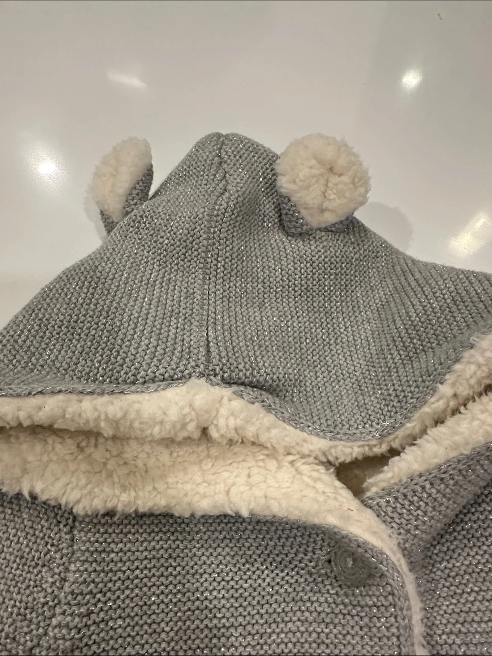Hatley Baby Cozy Stars Sherpa Lined Sweater Grey Knit Hooded Cardigan 3-6M NWT
